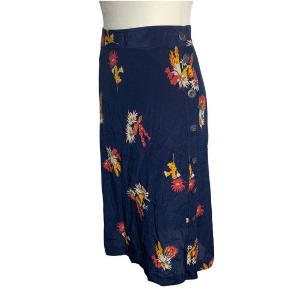 Madewell Silk Side Button Down Skirt S Blue Cactus Flower Lined Midi - Picture 6 of 6